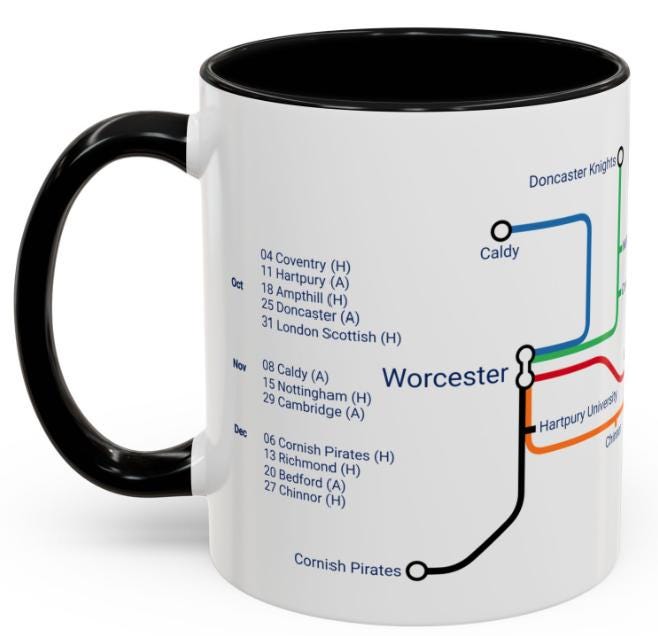 Worcester Rugby Mug: 2025/26 Season Fixtures, Rugby Fan Gift - Back in the City!