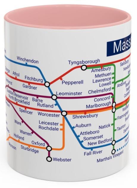 Massachusetts Metro Map Mug: Boston, Cape Cod, & More