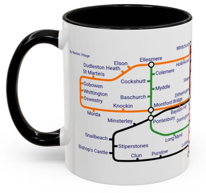 Shropshire Metro Mug - Explore Shropshire, featuring Shrewsbury, Telford, Ludlow, Oswestry, Bridgnorth, and Whitchurch