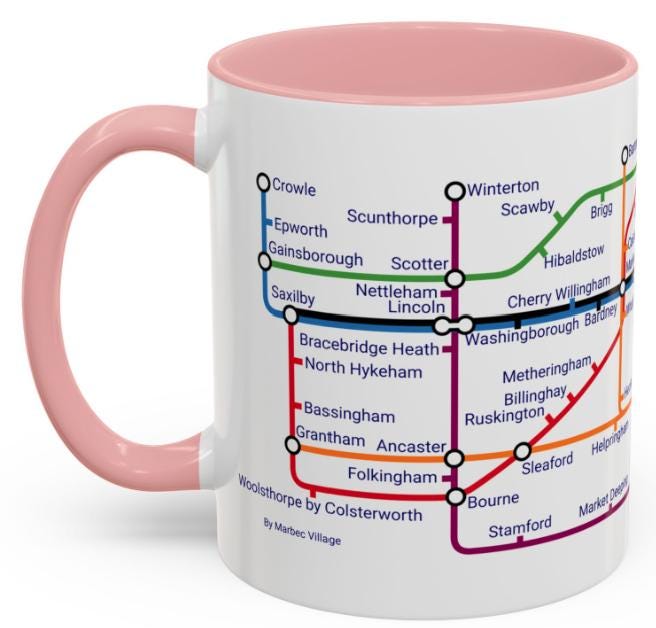 Lincolnshire Metro Mug - from Grantham to Grimsby via Sleaford, Boston, Skegness, and Cleethorpes