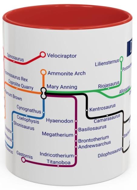 Dinosaur Metro Map Mug: Prehistoric Paleontology Gift