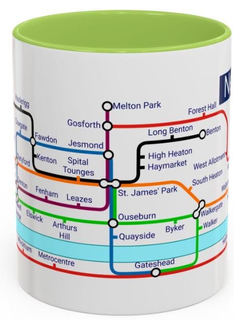Newcastle Metro Map Mug: Geordie Gift, St. James' Park