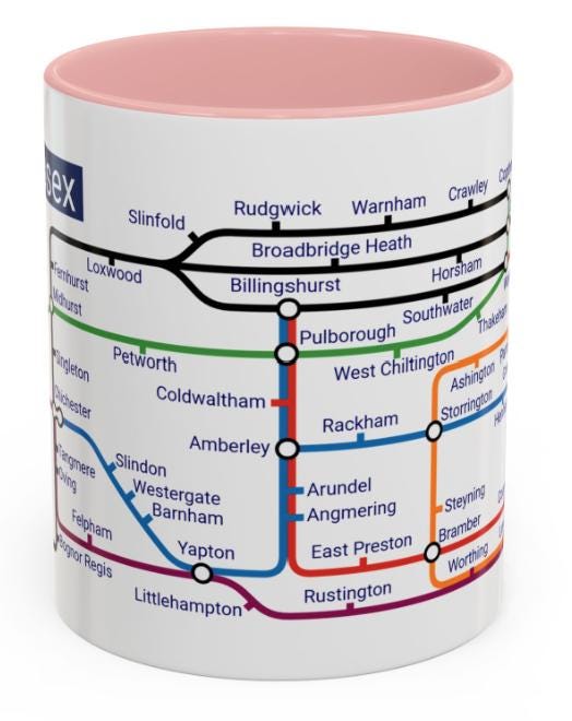 West Sussex Metro Mug: Ceramic Coffee Cup - UK Souvenir Gift