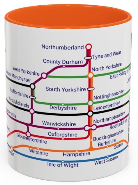 England Metro Mug: Railway Map Souvenir Gift