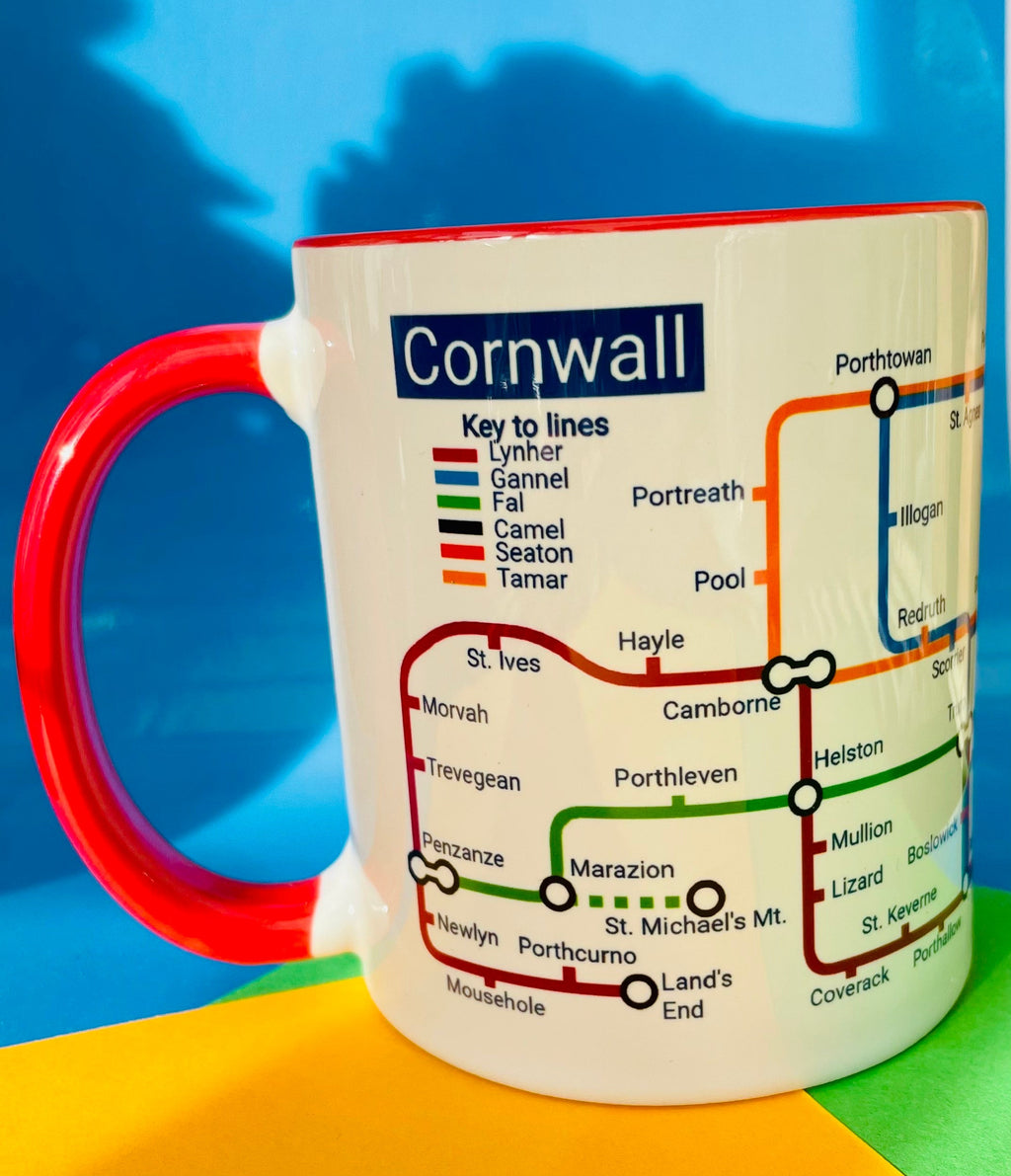 Cornwall Metro Map Mug: Unique Coastal Town Ceramic Mug