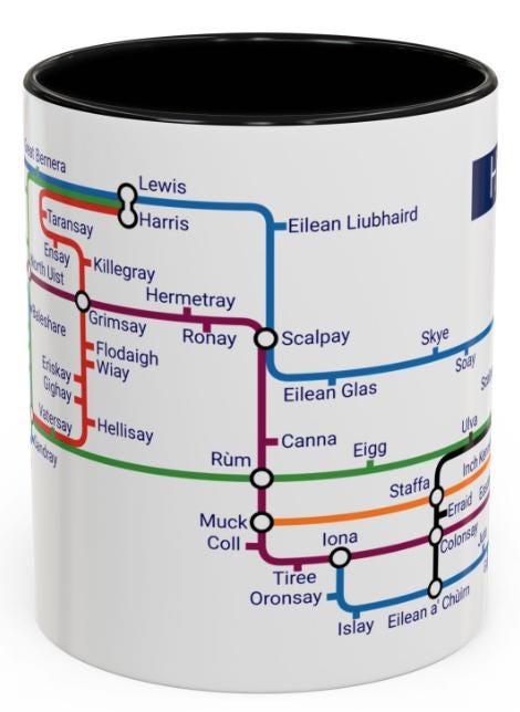 Hebrides Metro Map Mug: Scottish Island Lover Gift