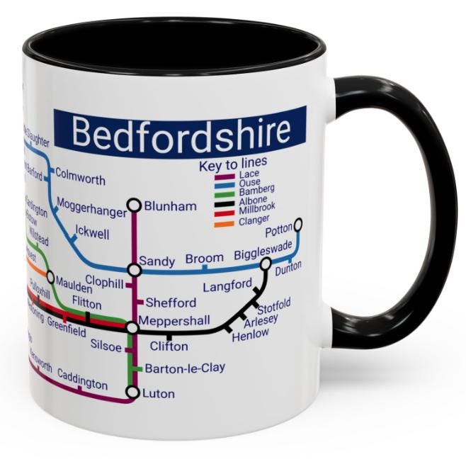 Bedfordshire Metro Mug: Stylish Ceramic Coffee Cup, Bedfordshire Gift