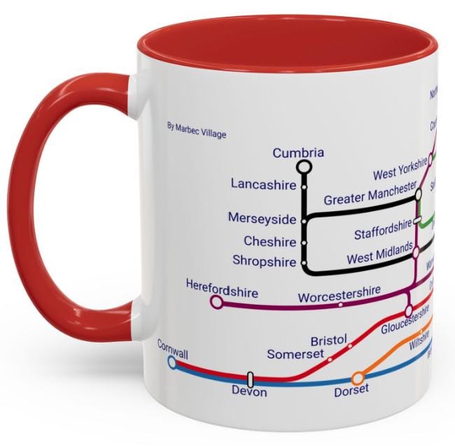 England Metro Mug: Railway Map Souvenir Gift