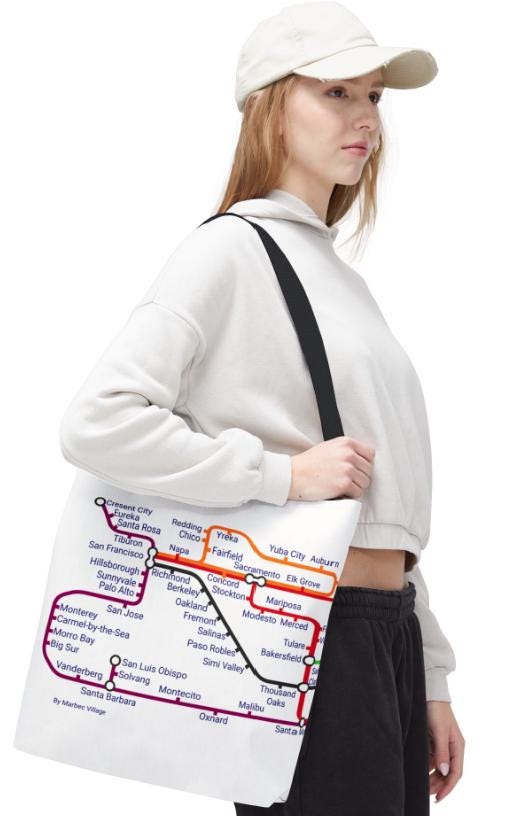 California Transit Map Tote Bag: SF, LA, San Diego - Eco-Friendly Canvas