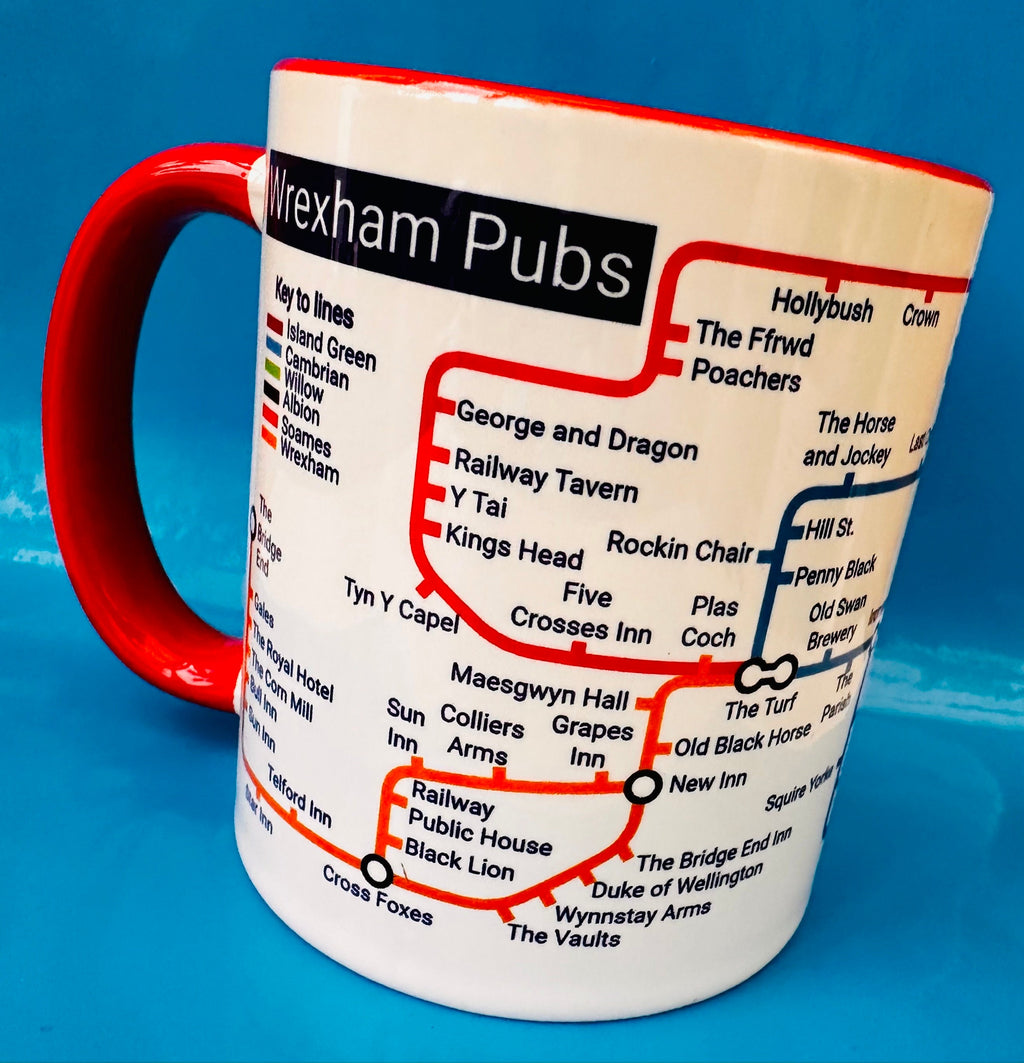 Wrexham Pubs Metro Mug - A fun Ceramic Coffee Mugfrom the Turf to the Pant-yr-Ochain