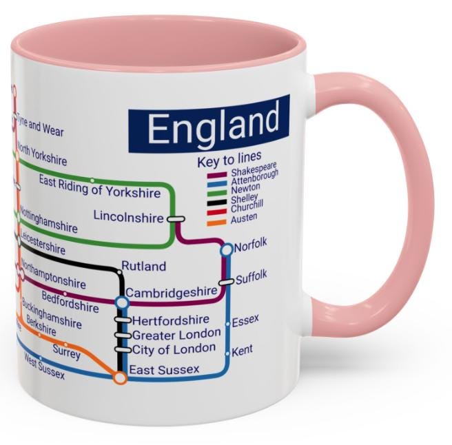 England Metro Mug: Railway Map Souvenir Gift