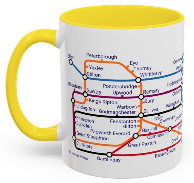 Cambridgeshire Metro Map Mug: Cambridge, Ely, St Neots