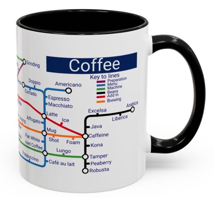 Coffee Metro Map Mug: Ceramic Coffee Lover Gift