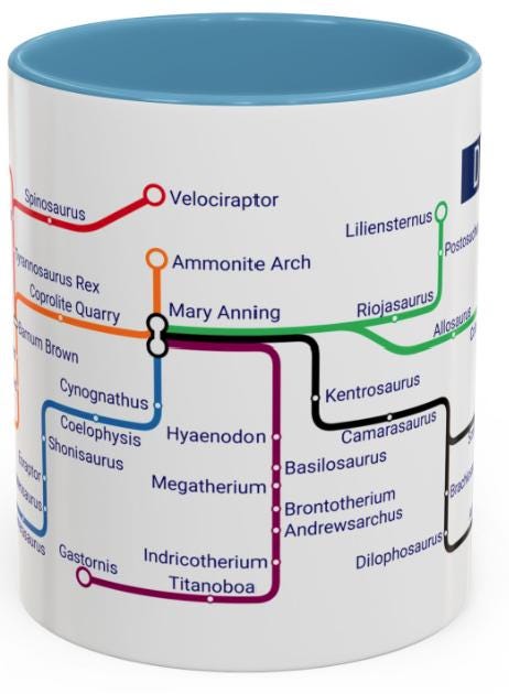 Dinosaur Metro Map Mug: Prehistoric Paleontology Gift