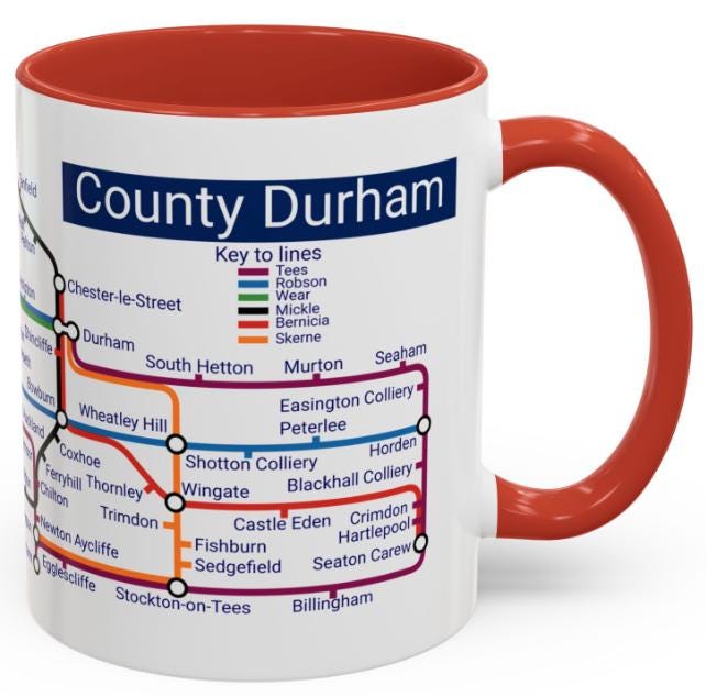 County Durham Metro Map Mug - 11oz Ceramic Coffee Mug