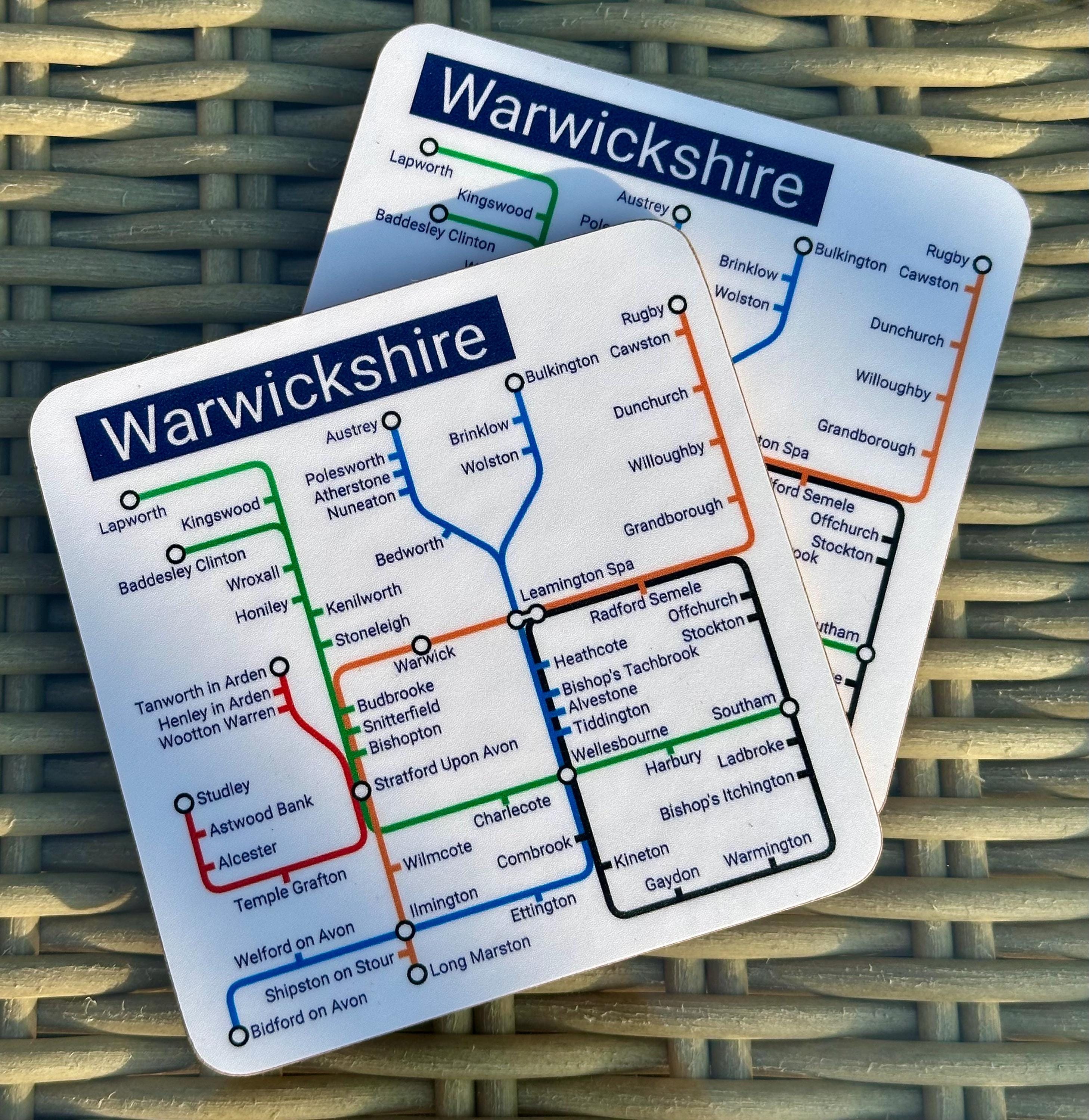 Warwickshire Coaster Pair: Unique Local Gift, Warwick & Stratford