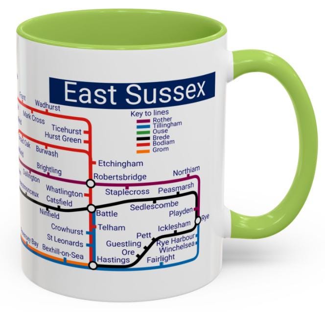 East Sussex Metro Map Mug - Brighton, Hastings, Lewes