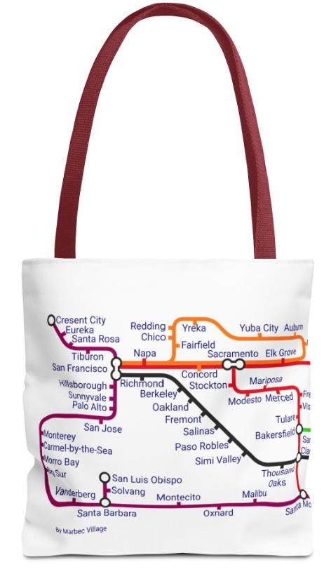 California Transit Map Tote Bag: SF, LA, San Diego - Eco-Friendly Canvas
