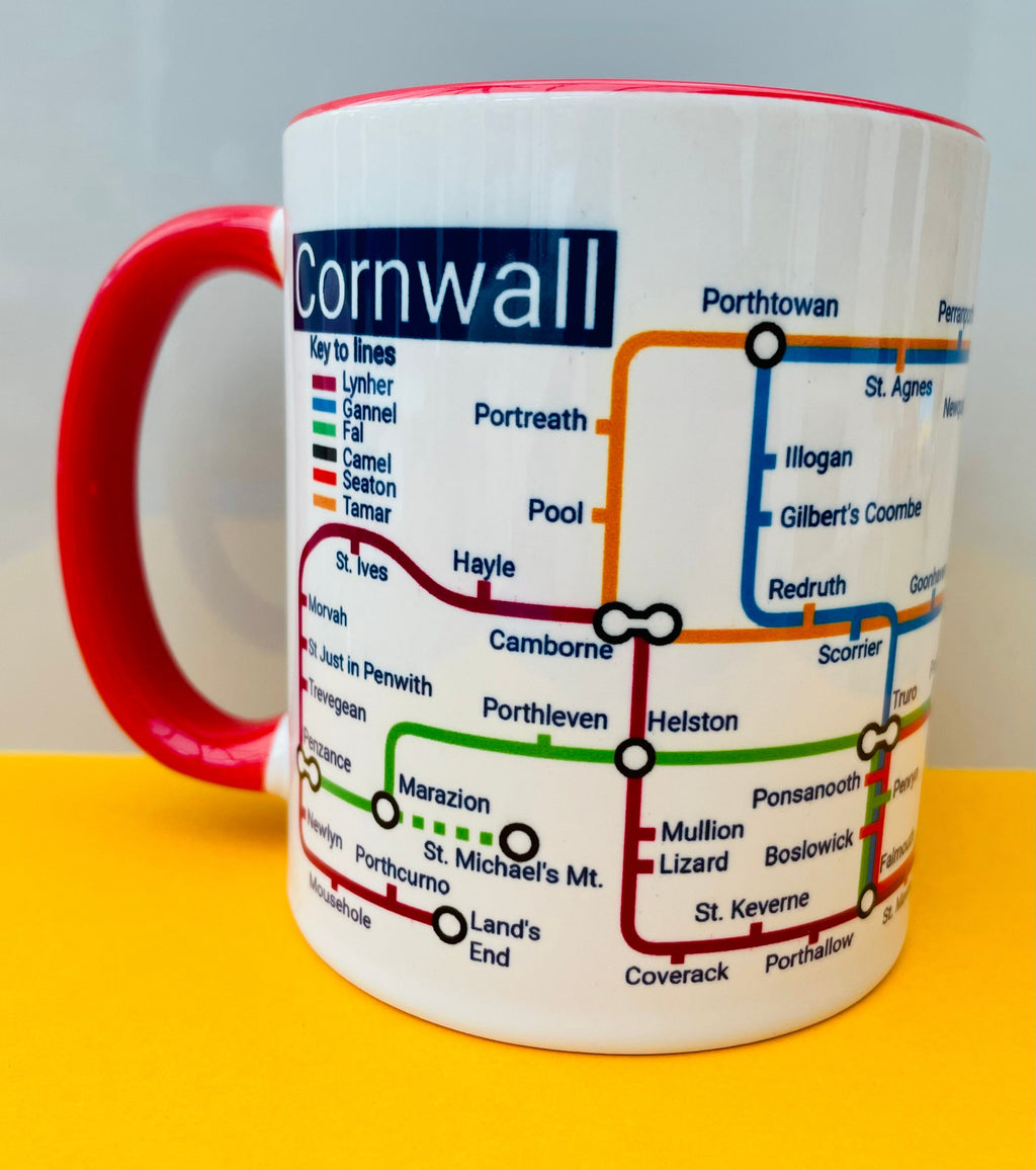 Cornwall Metro Map Mug: Unique Coastal Town Ceramic Mug