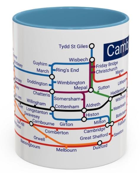 Cambridgeshire Metro Map Mug: Cambridge, Ely, St Neots