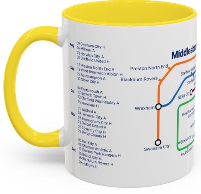 Middlesbrough Football Mug: 2025/26 Season Fixtures, Unique Fan Gift