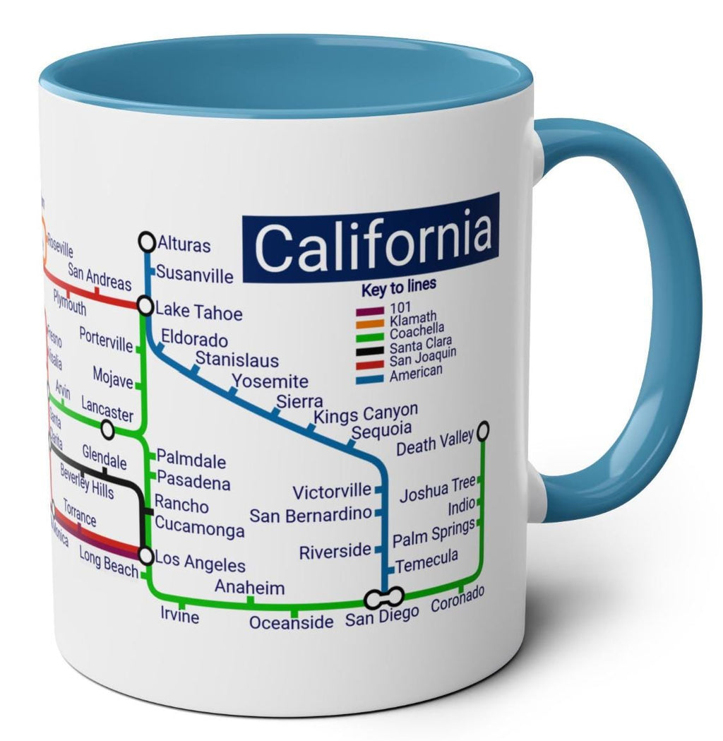 California Metro Mug: San Francisco to San Diego Map, Ceramic 11oz