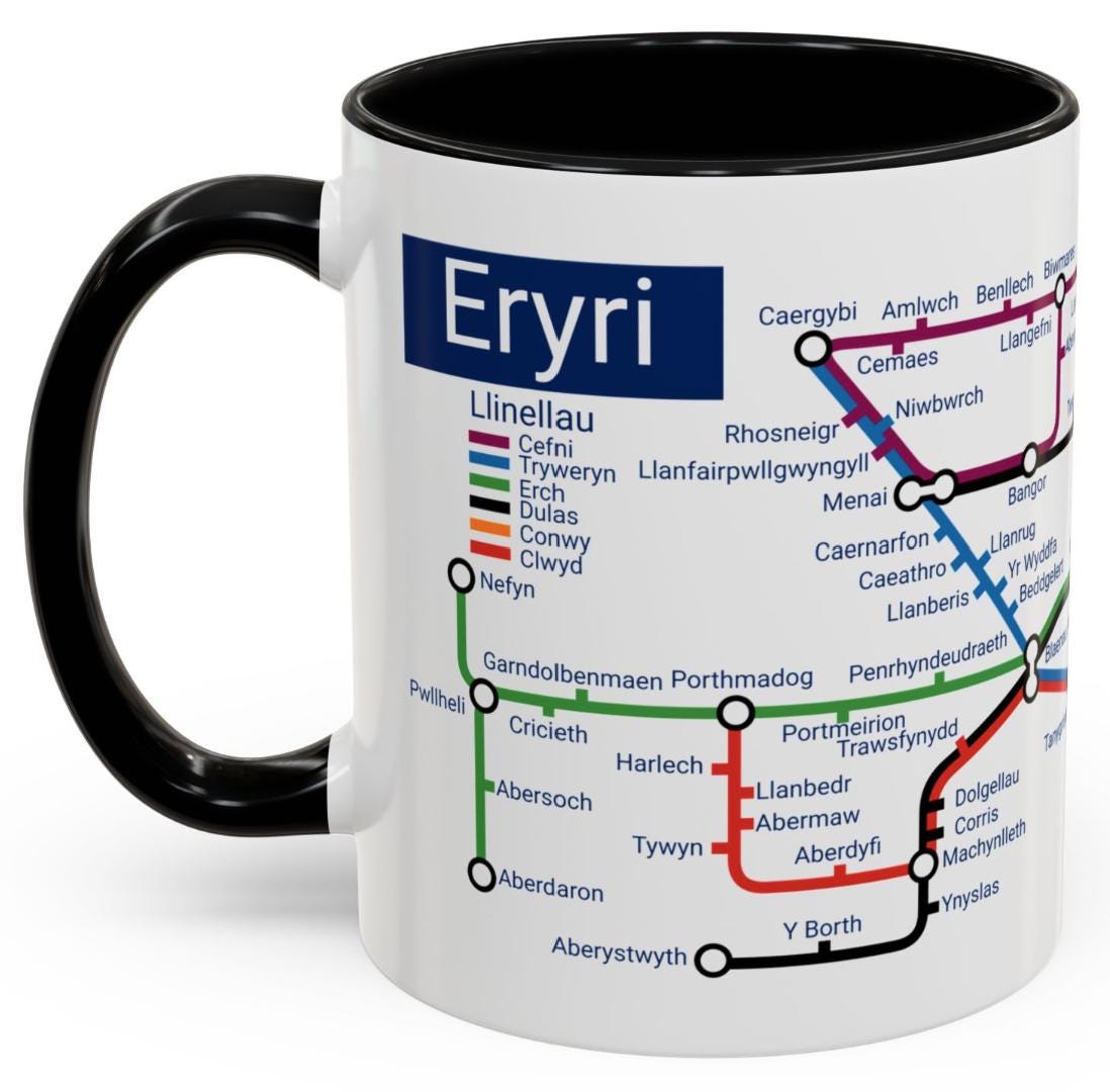 Eryri Snowdonia Metro Map Mug: North Wales Ceramic Coffee Cup
