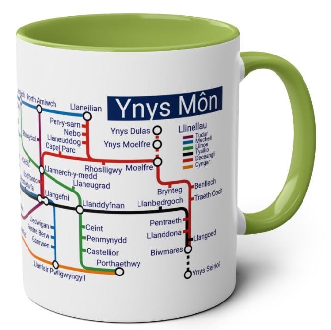 Ynys Mon Anglesey Metro Mug Map, Coastal North Wales