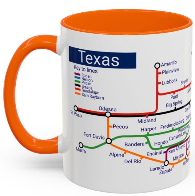 Texas Metro Mug: Lone Star State Cities, Ceramic Coffee Cup