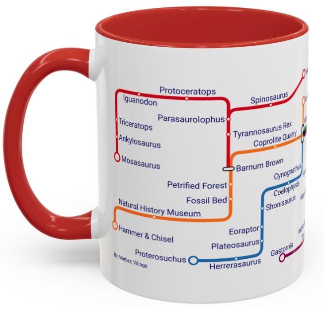Dinosaur Metro Map Mug: Prehistoric Paleontology Gift