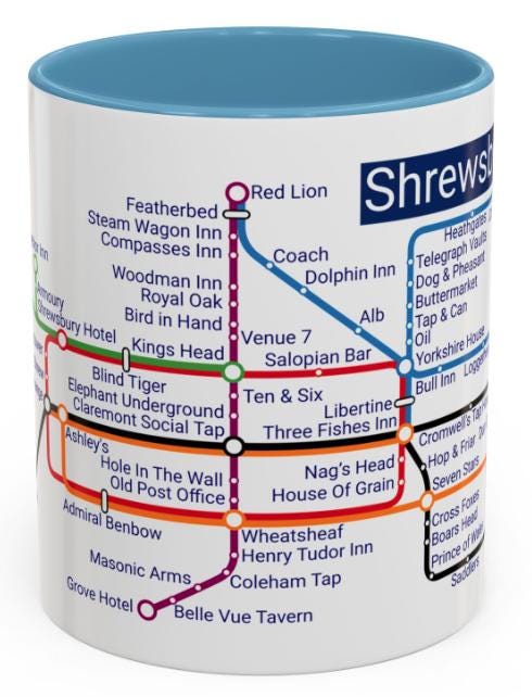 Shrewsbury Pubs Metro Mug: Quirky Ceramic Coffee Mug