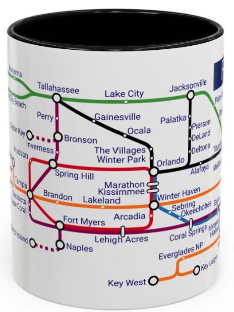 Florida Metro Mug: Ceramic Coffee Cup - Miami to Tallahassee
