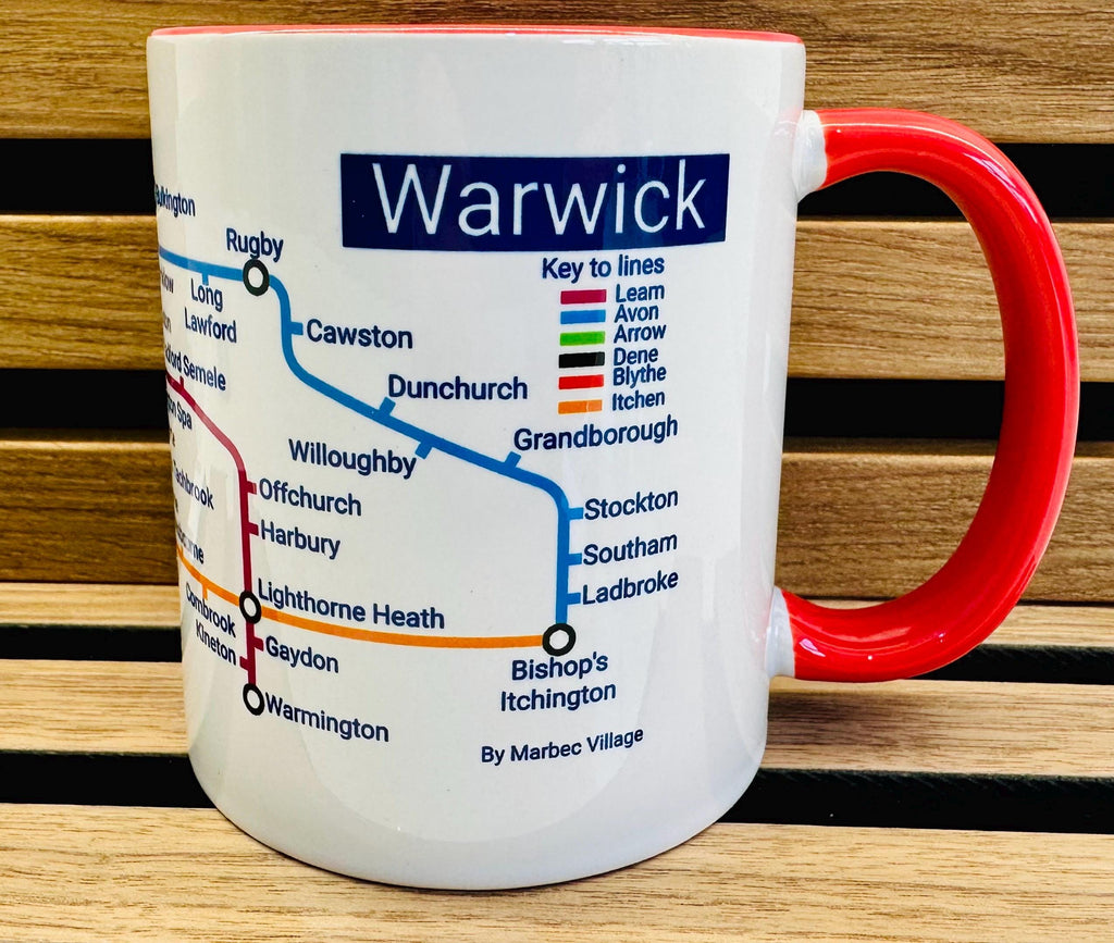 Warwickshire Metro Map Mug: Warwick, Stratford upon Avon
