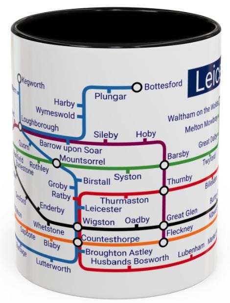 Leicestershire Metro Map Mug: Unique Leicester City Souvenir