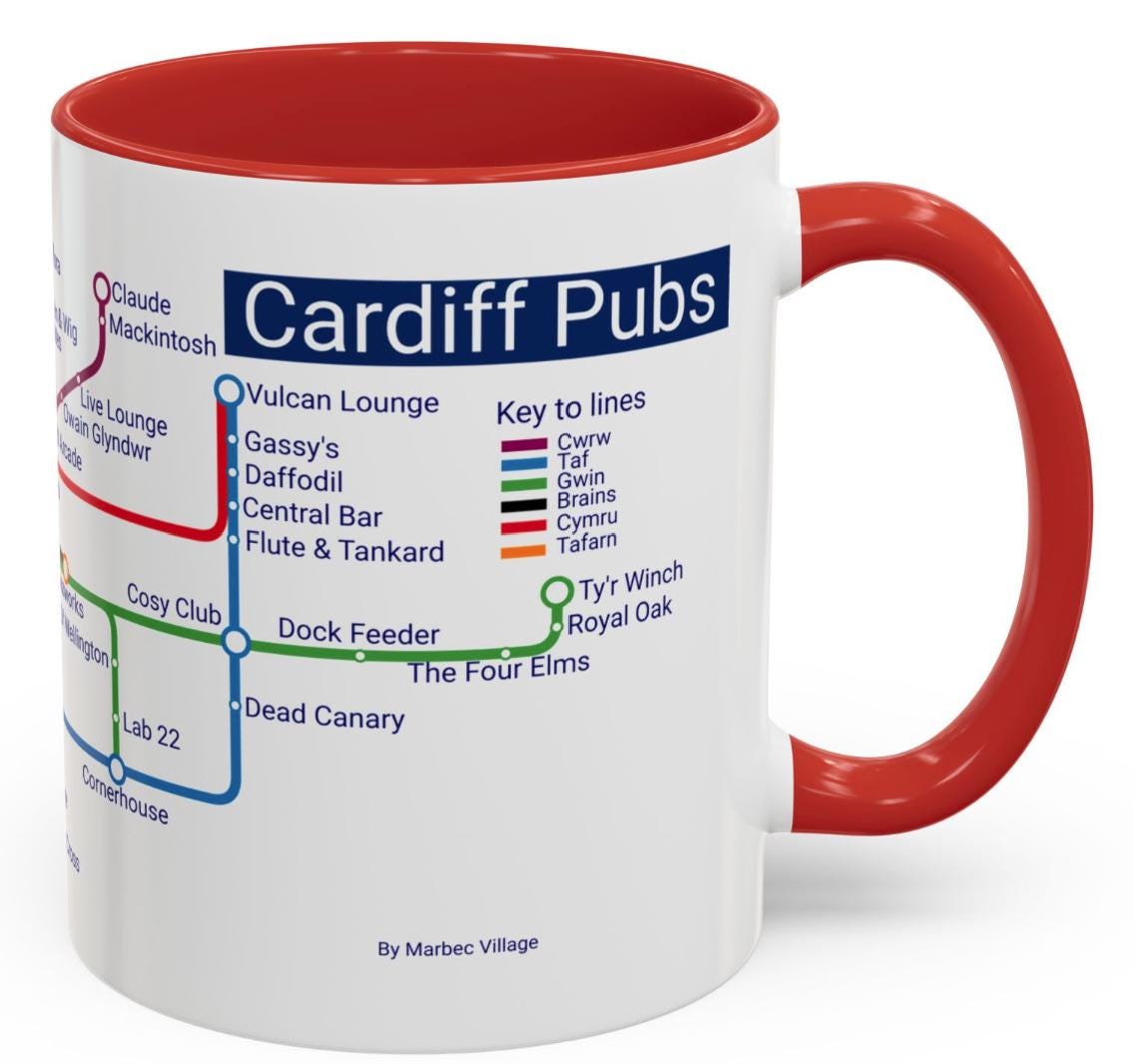 Cardiff Pubs Metro Mug: Ceramic Coffee Mug Souvenir