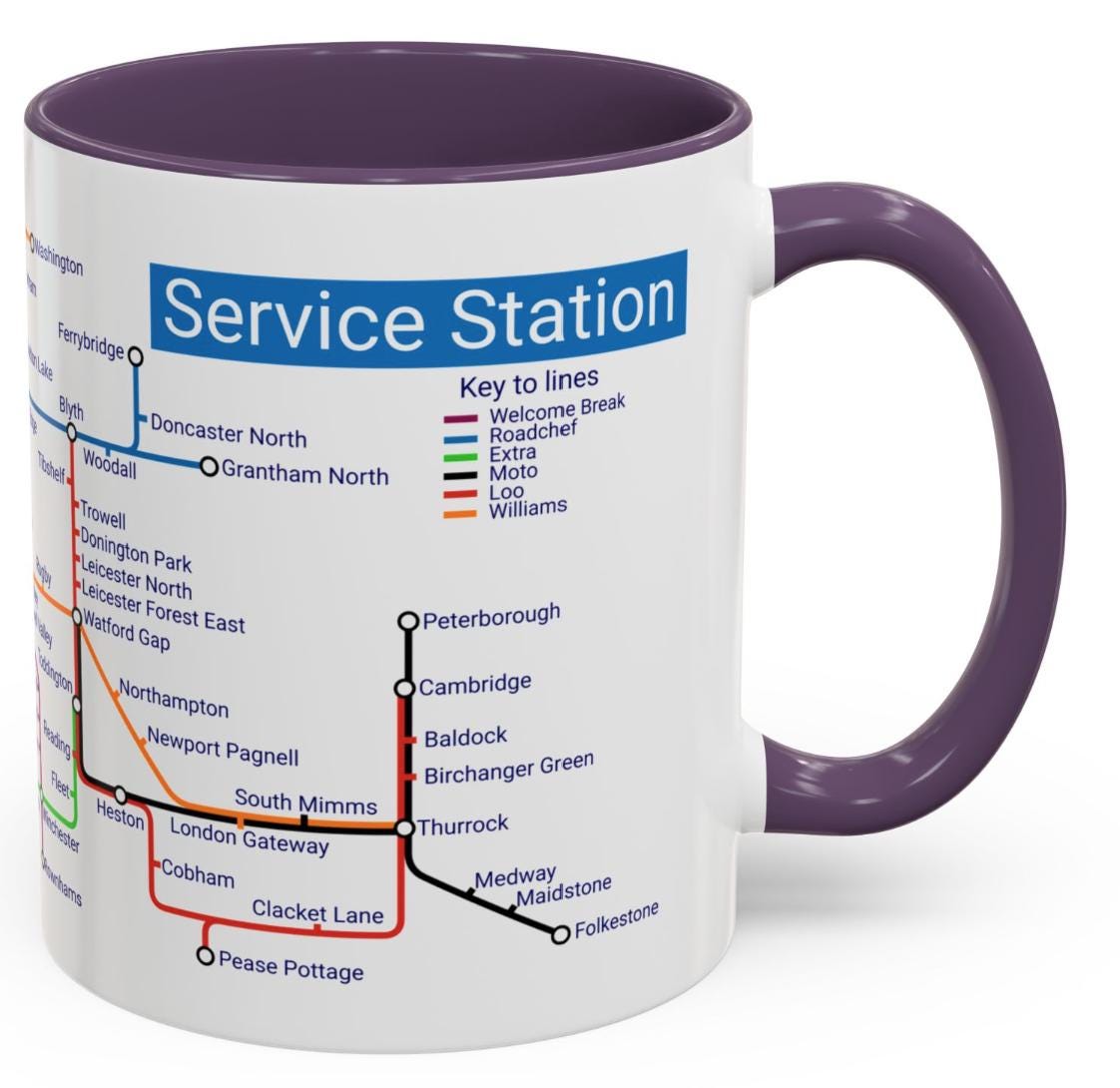 Motorway Service Station Mug: UK Road Trip Gift