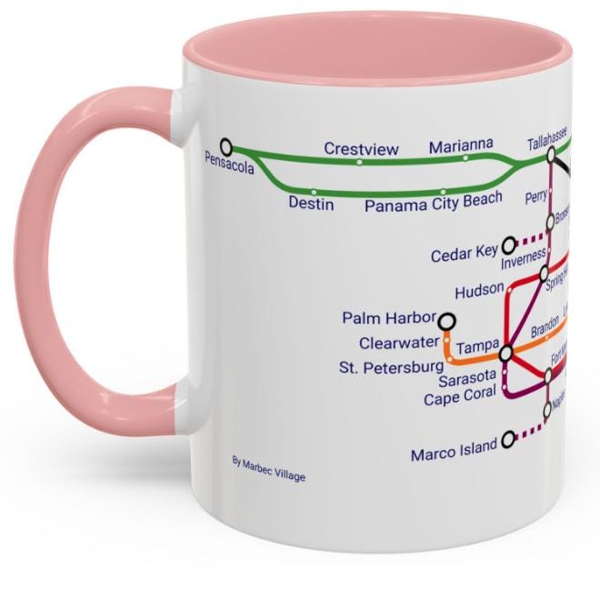 Florida Metro Mug: Ceramic Coffee Cup - Miami to Tallahassee