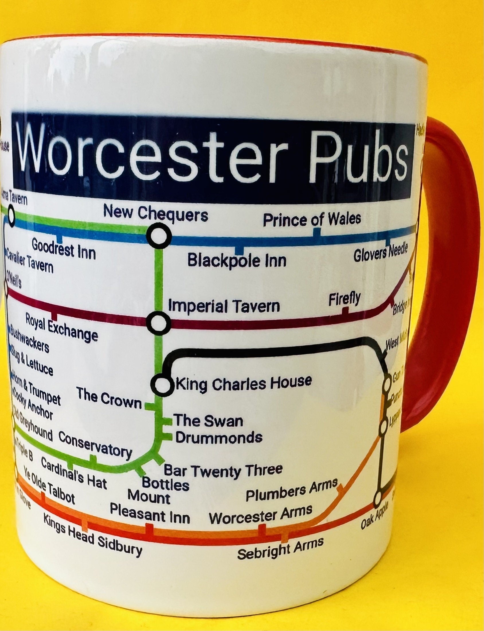 Worcester Pubs Metro Mug: Quirky Ceramic Coffee Mug, 11oz
