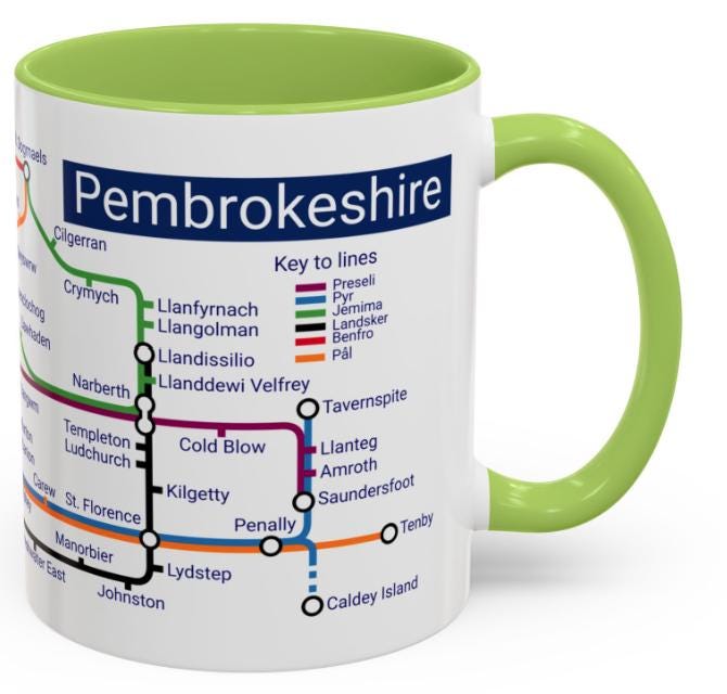 Pembrokeshire Metro Map Mug: Welsh Coast Ceramic Coffee Cup