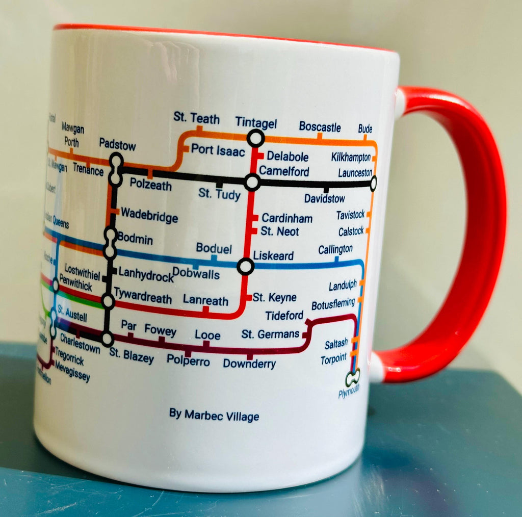 Cornwall Metro Map Mug: Unique Coastal Town Ceramic Mug