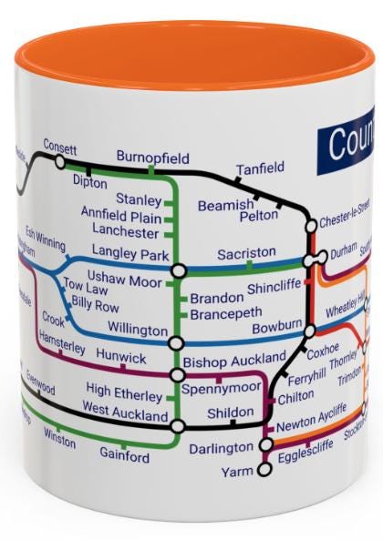 County Durham Metro Map Mug - 11oz Ceramic Coffee Mug