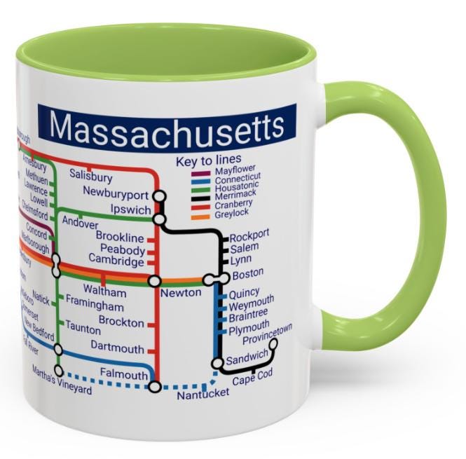 Massachusetts Metro Map Mug: Boston, Cape Cod, & More