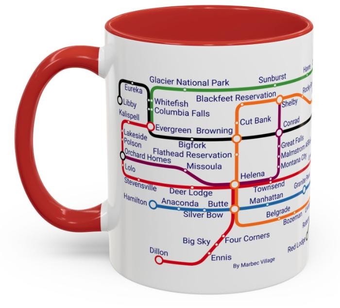 Montana Metro Map Mug – Ceramic Coffee Cup, 11oz