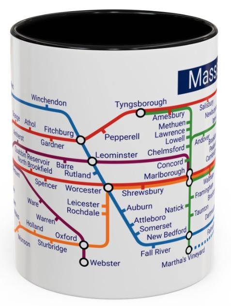 Massachusetts Metro Map Mug: Boston, Cape Cod, & More