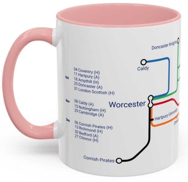 Worcester Rugby Mug: 2025/26 Season Fixtures, Rugby Fan Gift - Back in the City!