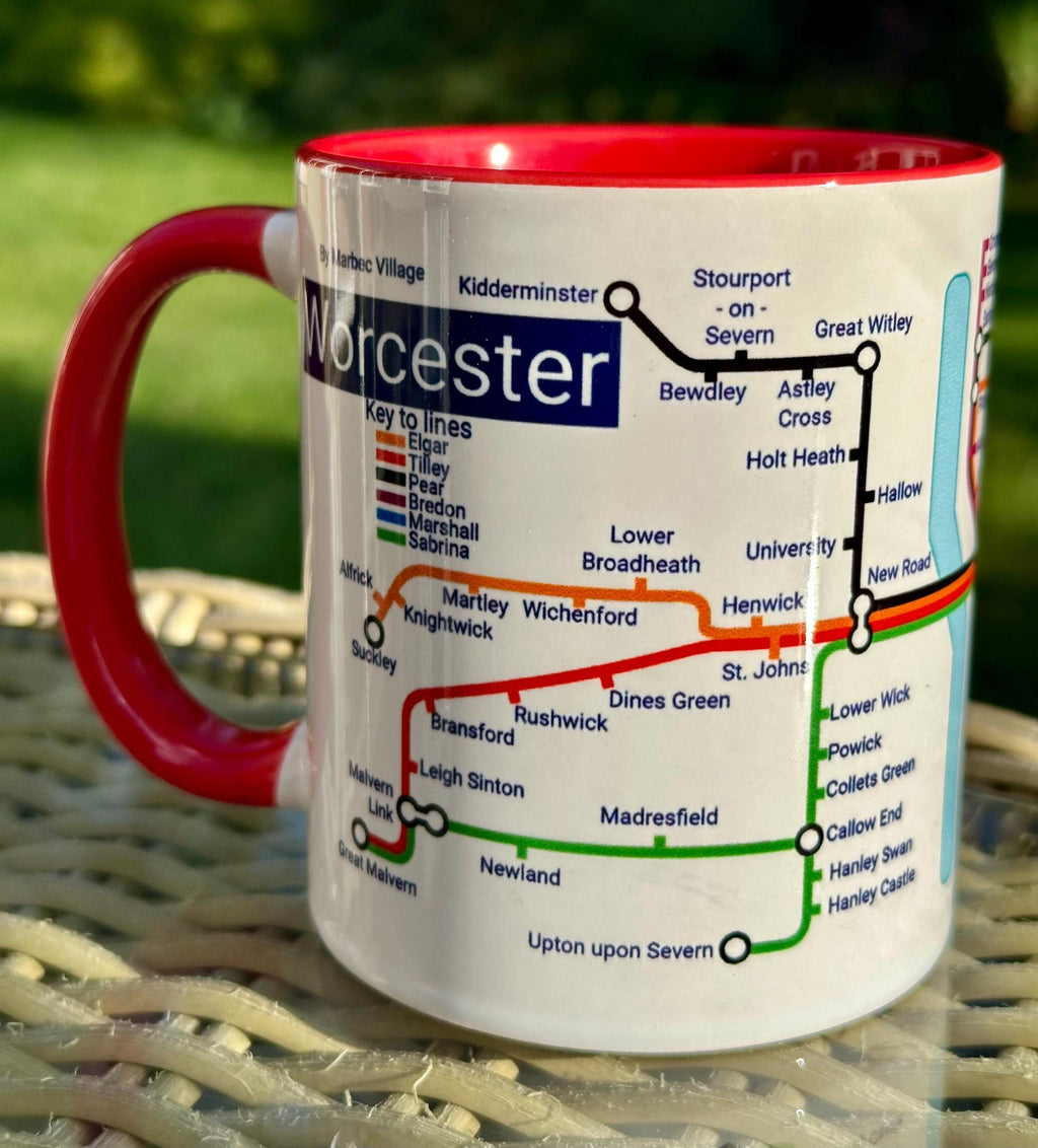 Worcester Metro Map Mug: Colorful Ceramic Coffee Mug (11oz)