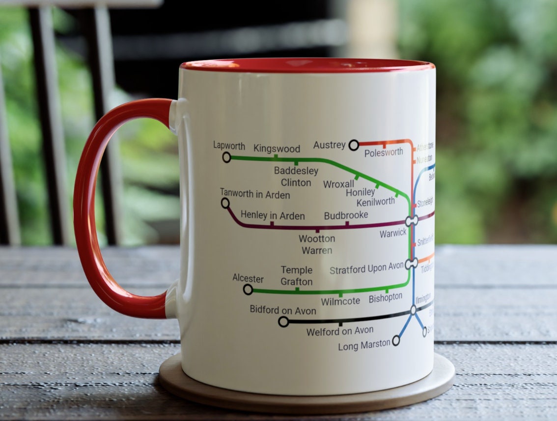 Warwickshire Metro Map Mug: Warwick, Stratford upon Avon