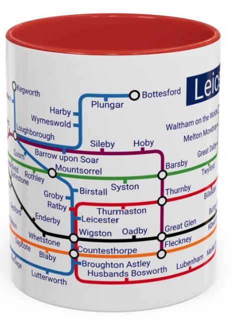 Leicestershire Metro Map Mug: Unique Leicester City Souvenir