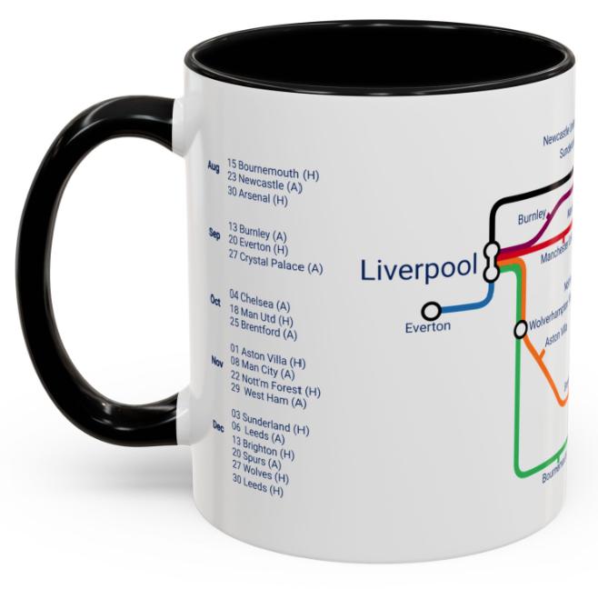 Liverpool 25/26 Season Fixtures Mug: Anfield Gift, Ceramic 11oz