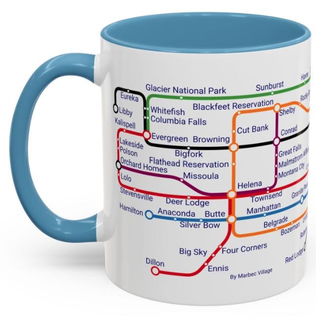 Montana Metro Map Mug – Ceramic Coffee Cup, 11oz